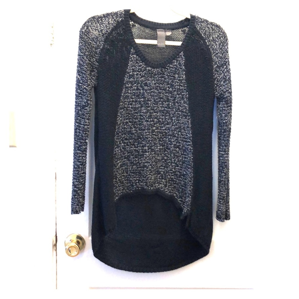 Francesca’s Blue Marbled High Low Sweater